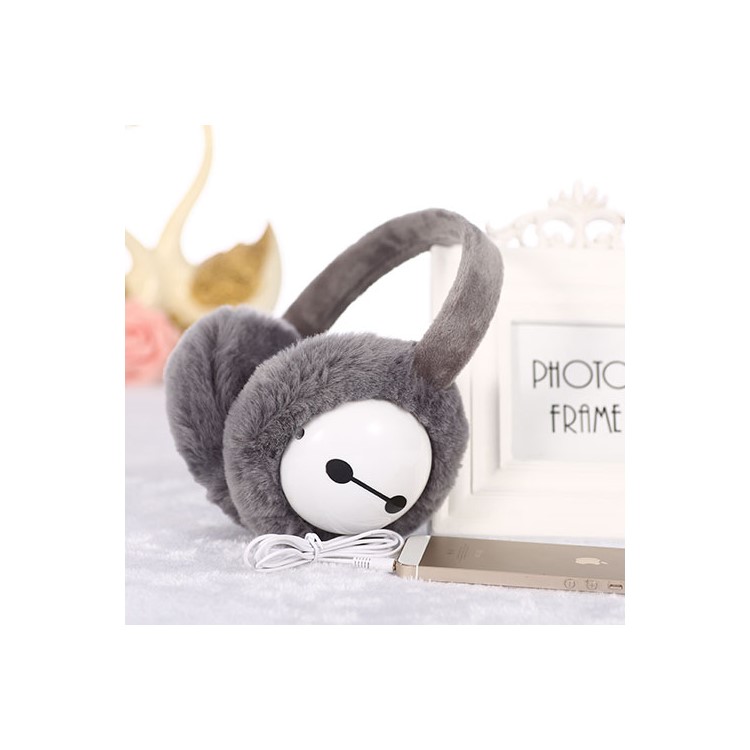 Plush Warm Earmuffs Music Earphone 2-in-1 Ear Warmer - Grey-1