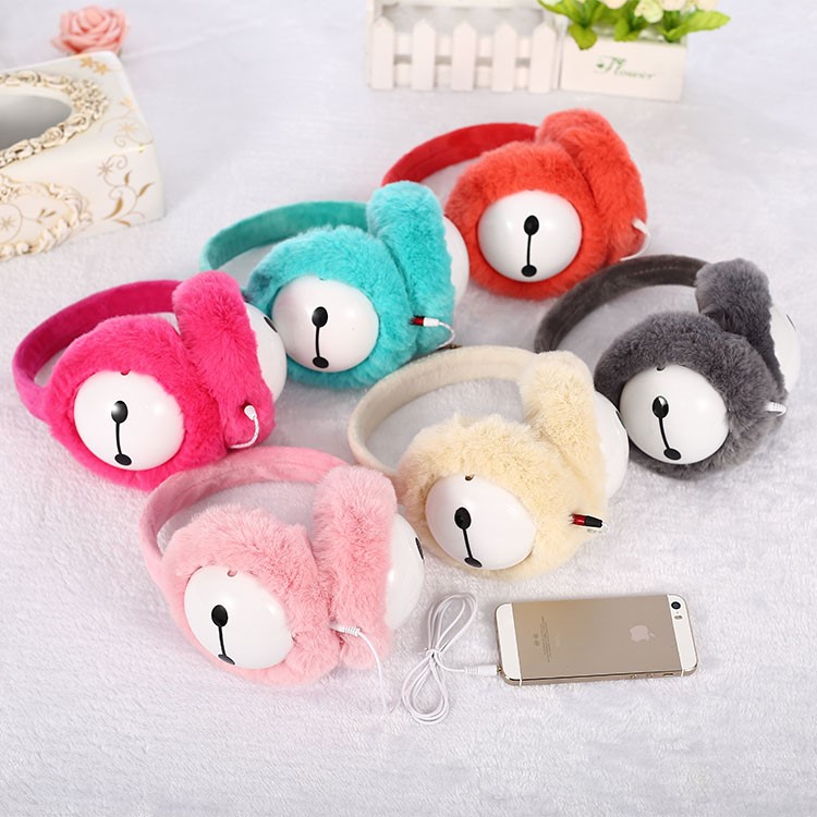 Plush Warm Earmuffs Music Earphone 2-in-1 Ear Warmer - Grey-2