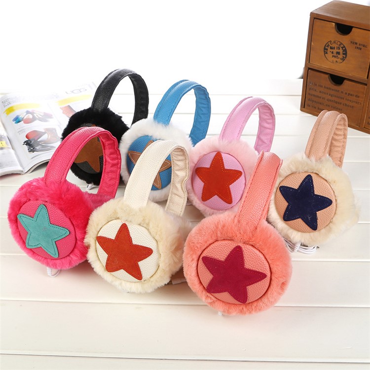 Star Pattern Faux Rabbit Fur Music Headphone Warm Earmuffs - Black-3