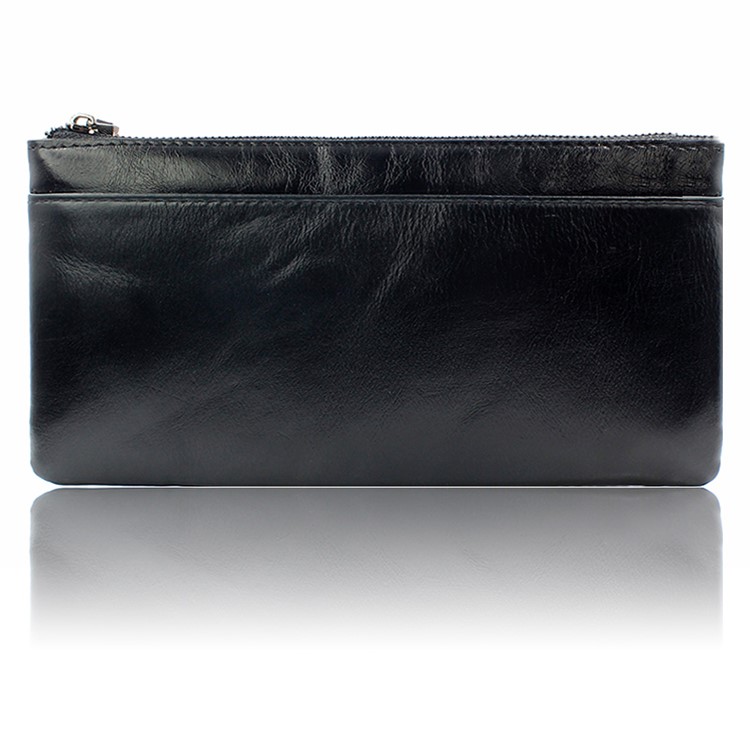 Oil Wax Genuine Leather Pouch Clutch Purse for iPhone 7 Plus/Samsung A9 Etc - Black-1
