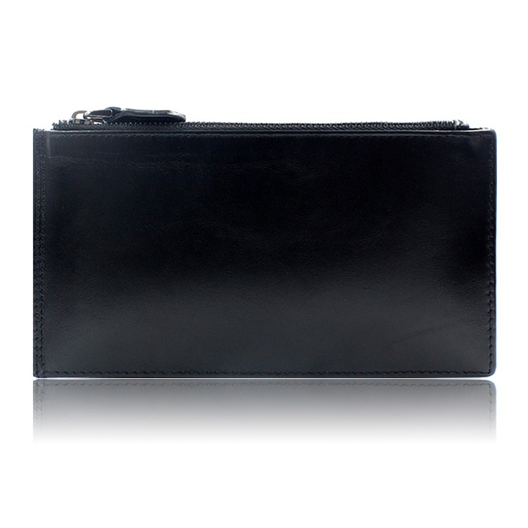 Genuine Leather Zip Wallet Cellphone Handbag for iPhone 7 Plus Etc. Size 190 x 100 x 20mm - Black-1