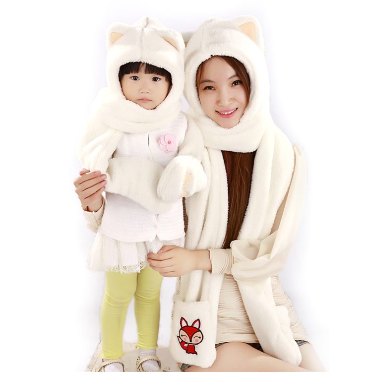 Cartoon Ali Cosplay Hat Soft Plush Hood Scarf Glove - White-1
