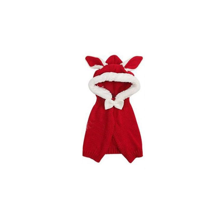 Knit Shawl Hats Rabbit Ear Hooded Poncho Cloak Cape Coat - Red-1