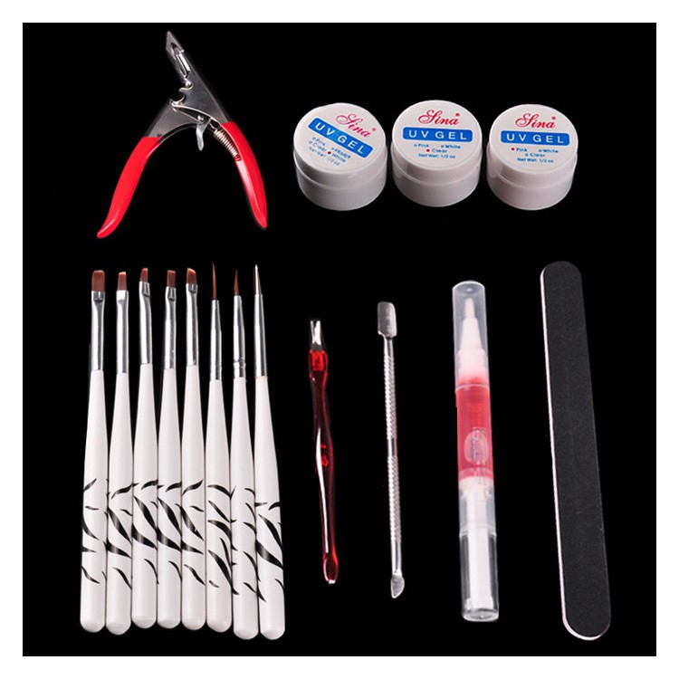 Portable 12 Colors UV Gel Beginners Practice DIY Nail Art Tools Full Set-4