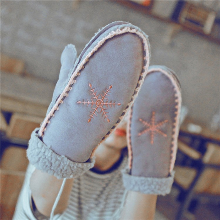 Lovely Winter Warm Suede Fabric Plush Gloves with String - Grey-1