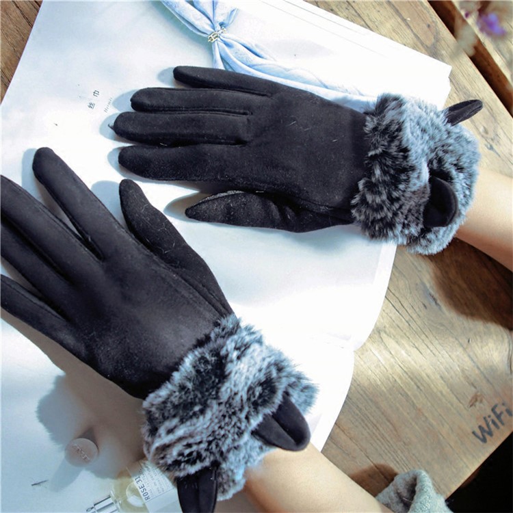 Winter Warm Touchscreen Plush Gloves Lovely Cat Ears Mittens - Black-1