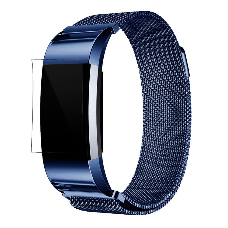 Milanese Stainless Steel Watch Strap with Magnetic Buckle for Fitbit Charge 2 - Blue-3