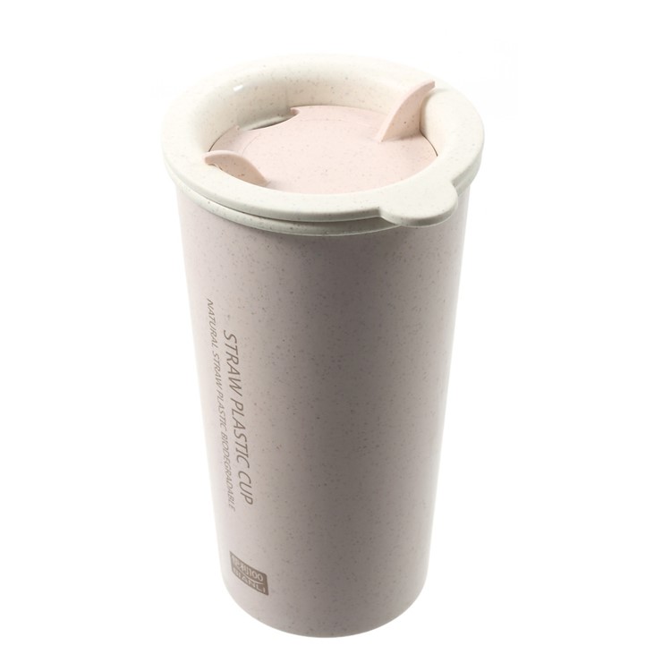2241J 400ML Straw Wheat Double Wall Coffee Water Cup Biodegradable - Pink-1