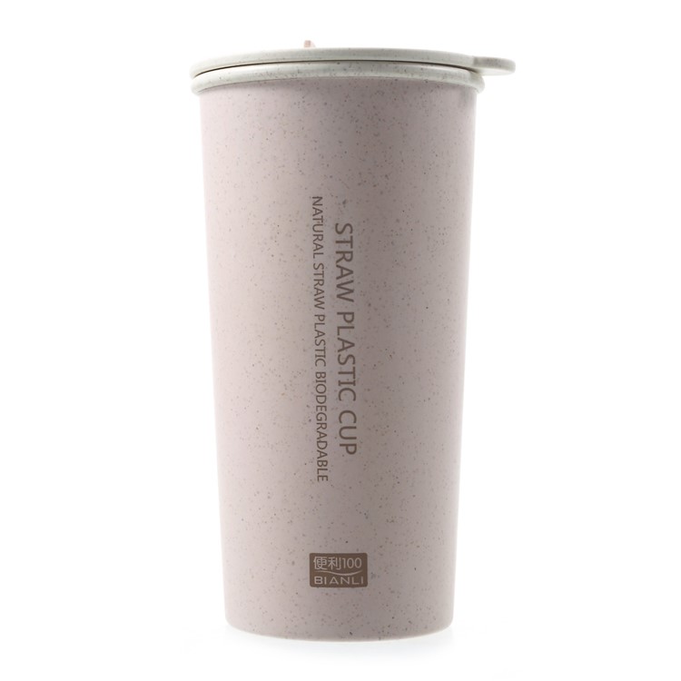 2241J 400ML Straw Wheat Double Wall Coffee Water Cup Biodegradable - Pink-3