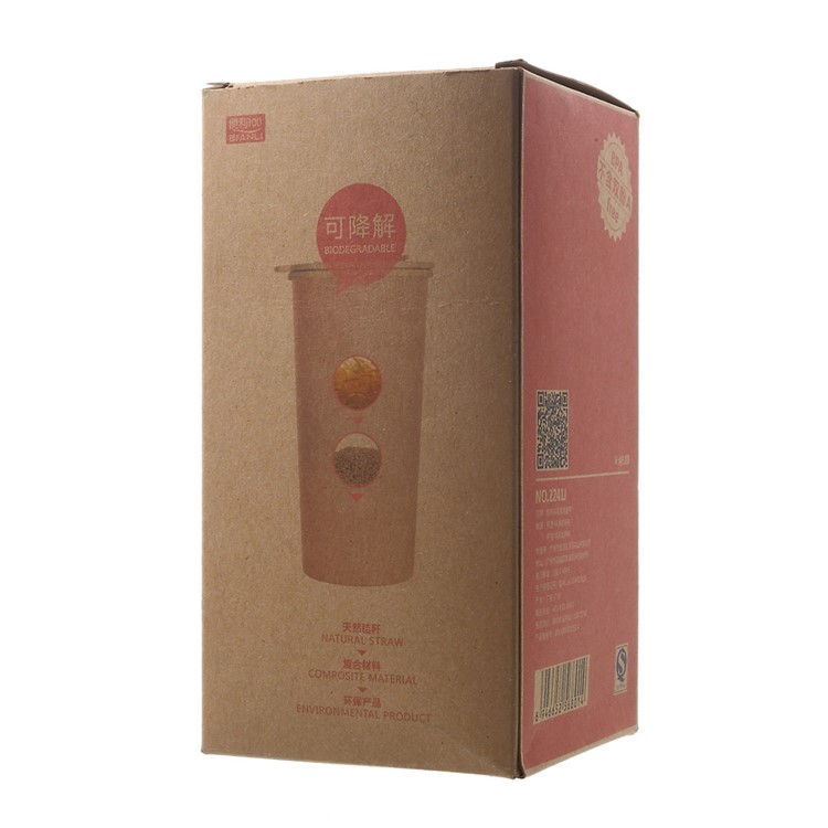 2241J 400ML Straw Wheat Double Wall Coffee Water Cup Biodegradable - Pink-9