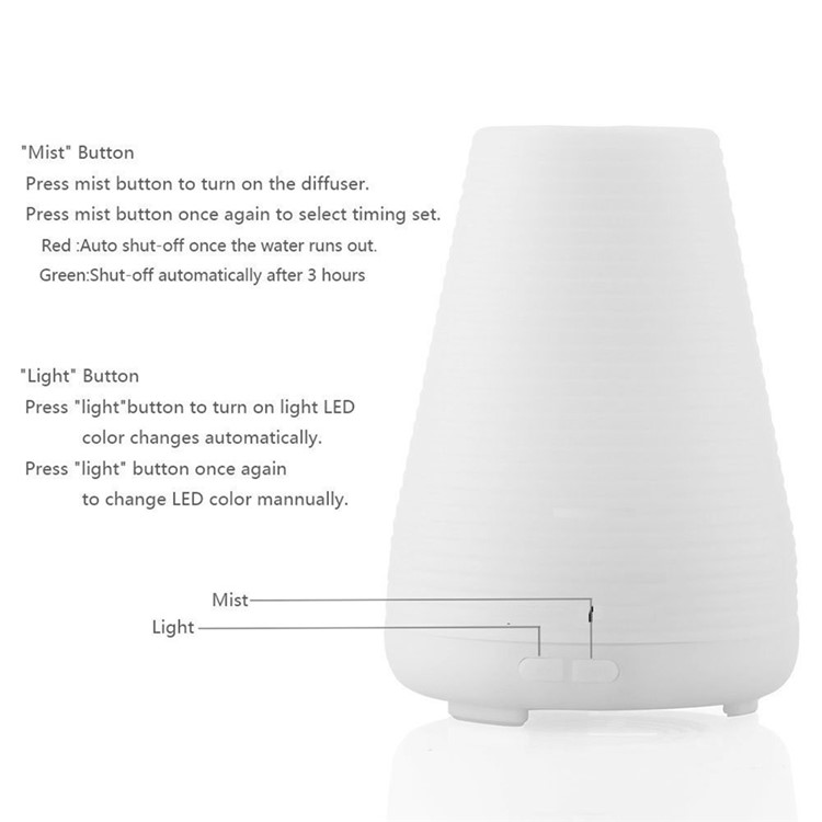 100ml Ultrasonic Essential Oil Diffuser Air Humidifier with 7-color Changing LED Light - White / US Plug-12