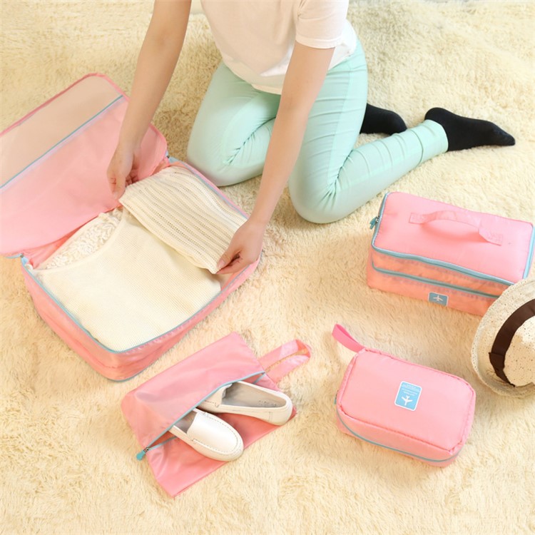 HAYAN Multi-functional 4PCS Set Water Resistant Travel Accessories Storage Bag - Pink-4