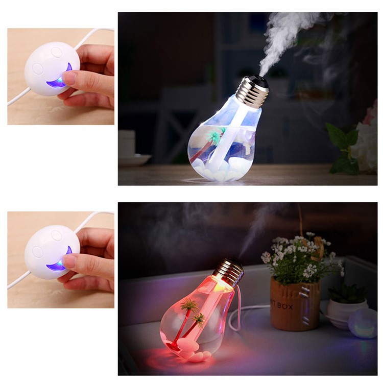 Creative Mini Bulb Humidifier Colorful LED Night Light USB Air Purifier 400ml - Silver Head / Transparent-10