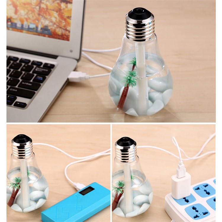 Creative Mini Bulb Humidifier Colorful LED Night Light USB Air Purifier 400ml - Silver Head / Transparent-11