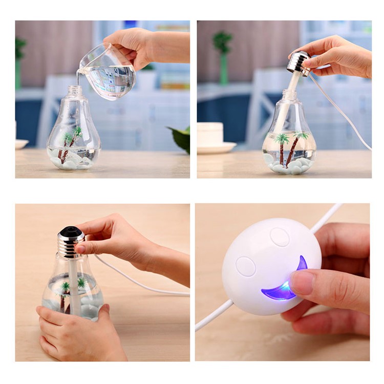 Creative Mini Bulb Humidifier Colorful LED Night Light USB Air Purifier 400ml - Silver Head / Transparent-13