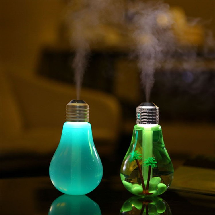 Creative Mini Bulb Humidifier Colorful LED Night Light USB Air Purifier 400ml - Silver Head / Transparent-3