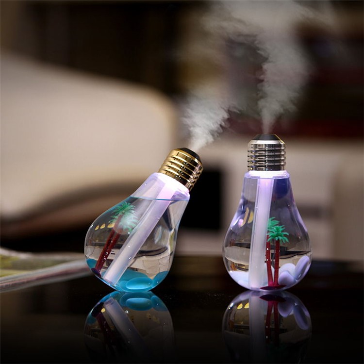 Creative Mini Bulb Humidifier Colorful LED Night Light USB Air Purifier 400ml - Silver Head / Transparent-4