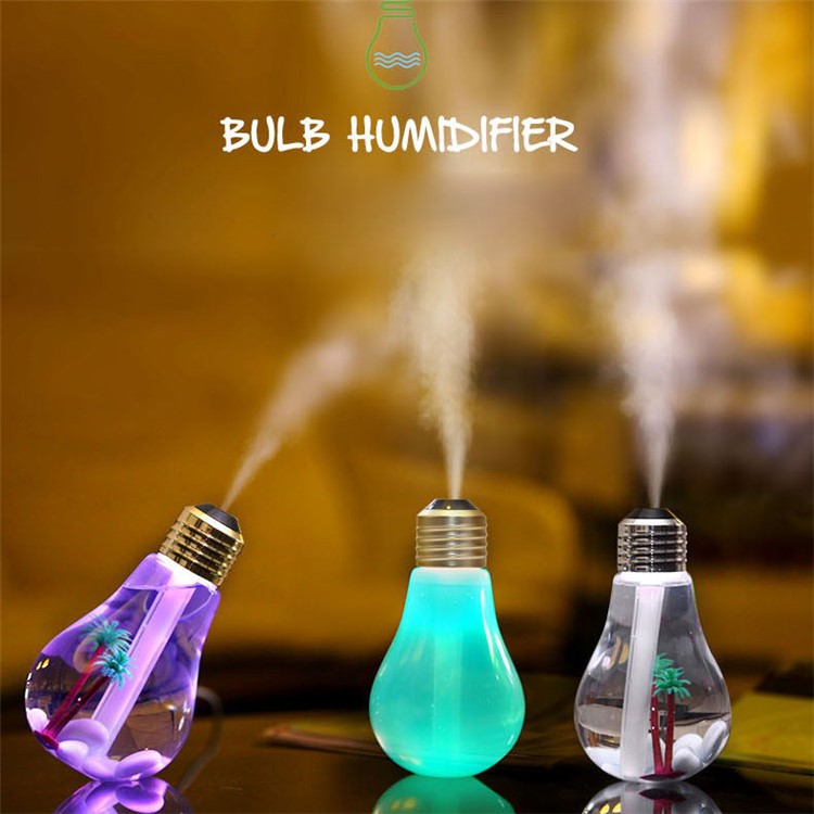 Creative Mini Bulb Humidifier Colorful LED Night Light USB Air Purifier 400ml - Silver Head / Transparent-6