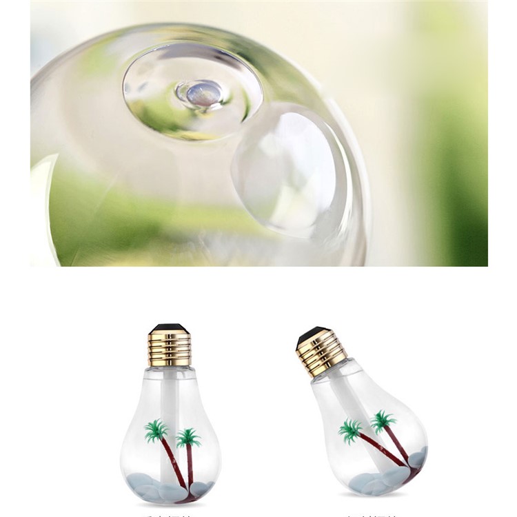 Creative Mini Bulb Humidifier Colorful LED Night Light USB Air Purifier 400ml - Silver Head / Transparent-7