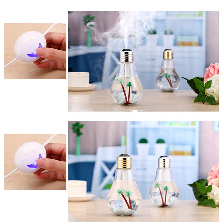 Creative Mini Bulb Humidifier Colorful LED Night Light USB Air Purifier 400ml - Silver Head / Transparent-9