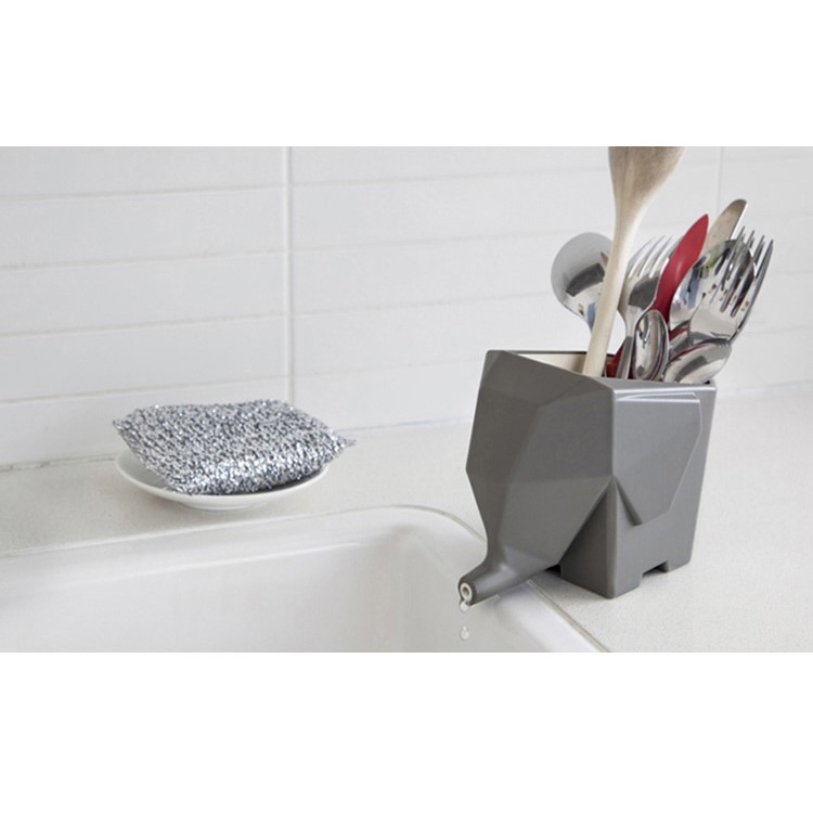 Multi-functional Cute Elephant Cutlery Drainer Storage Box - Beige-13