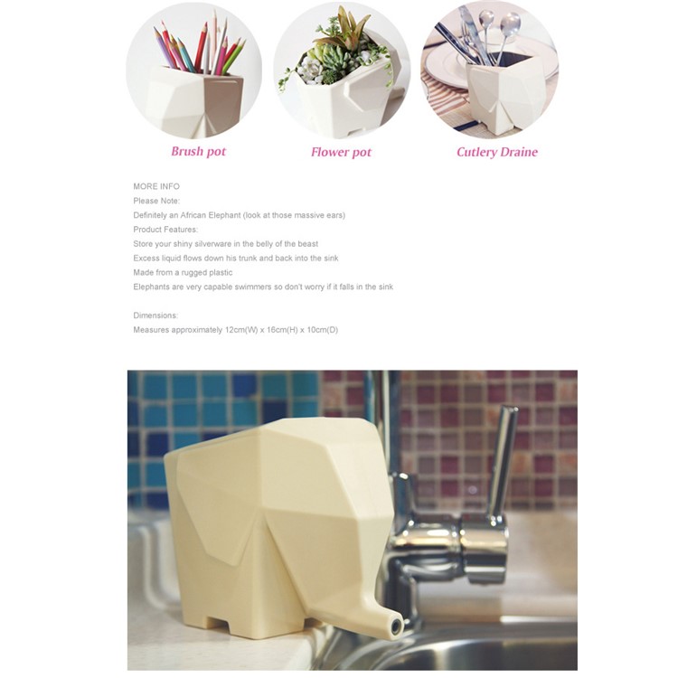 Multi-functional Cute Elephant Cutlery Drainer Storage Box - Beige-2