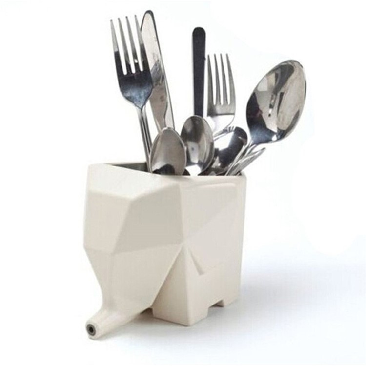 Multi-functional Cute Elephant Cutlery Drainer Storage Box - Beige-5