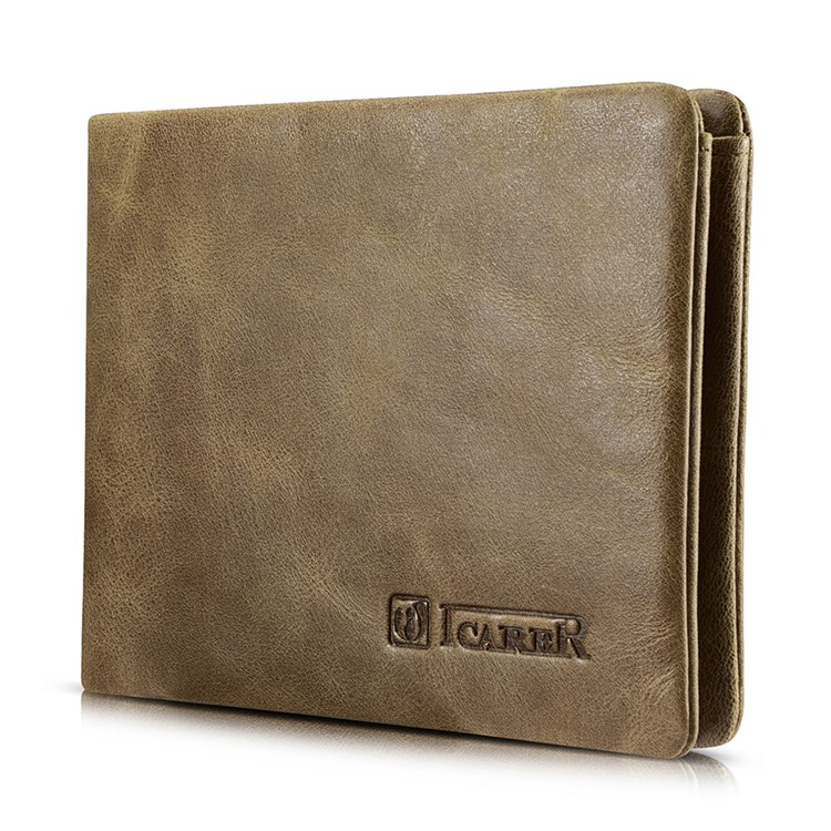 ICARER Shenzhou Real Cowhide Leather Flip Bifold Wallet for Men - Khaki-1