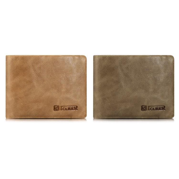 ICARER Shenzhou Real Cowhide Leather Flip Bifold Wallet for Men - Khaki-3