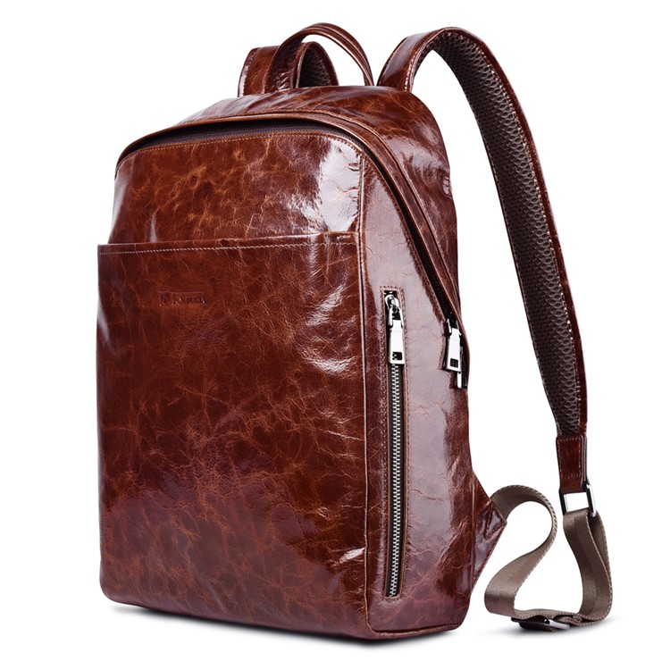 ICARER Vintage Oil Wax Waterproof Genuine Leather Backpack Travel Bag - Coffee-1
