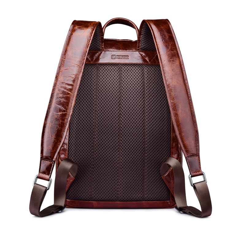 ICARER Vintage Oil Wax Waterproof Genuine Leather Backpack Travel Bag - Coffee-2