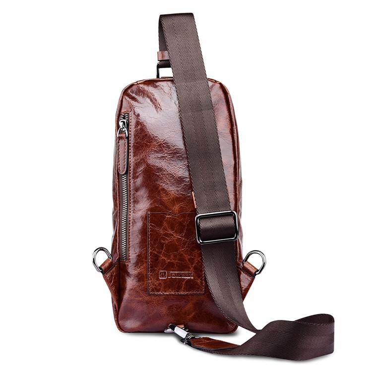ICARER Retro Oil Wax Genuine Leather Chest Bag Cycling Climbing Sling Bag - Coffee-2