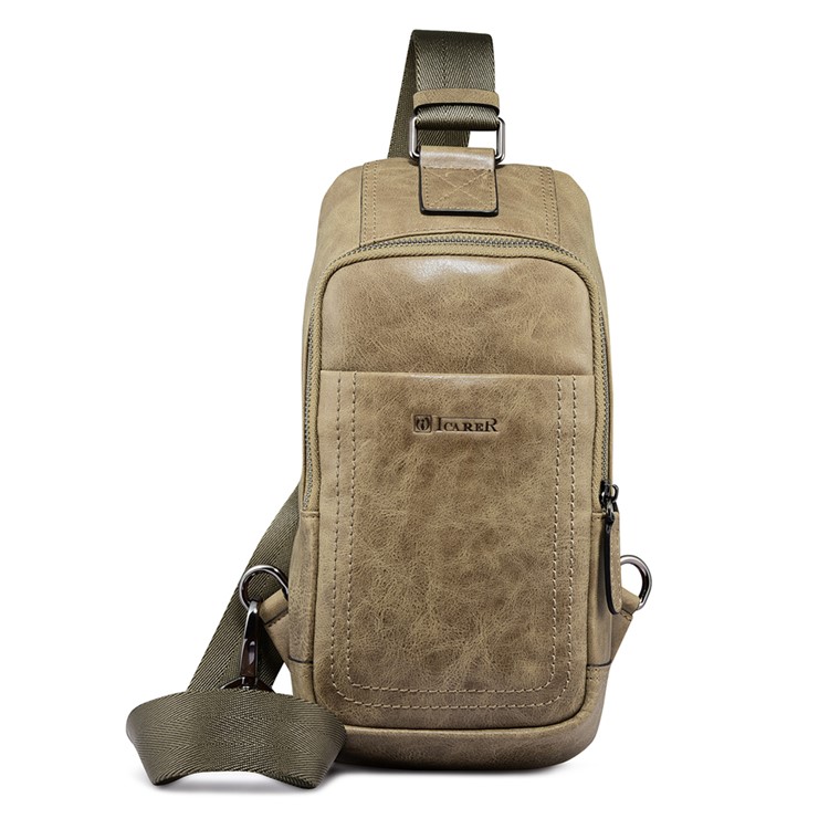 ICARER Shenzhou Series Vintage Genuine Leather Crossbody Chest Bag - Khaki-1