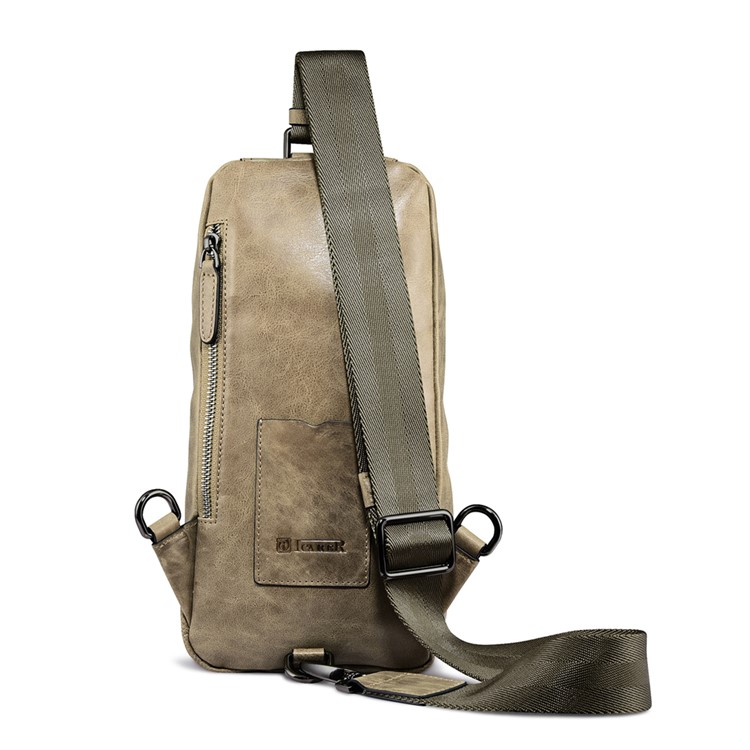 ICARER Shenzhou Series Vintage Genuine Leather Crossbody Chest Bag - Khaki-2