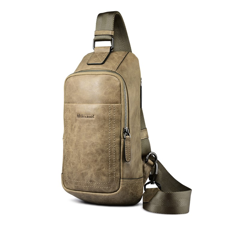 ICARER Shenzhou Series Vintage Genuine Leather Crossbody Chest Bag - Khaki-3
