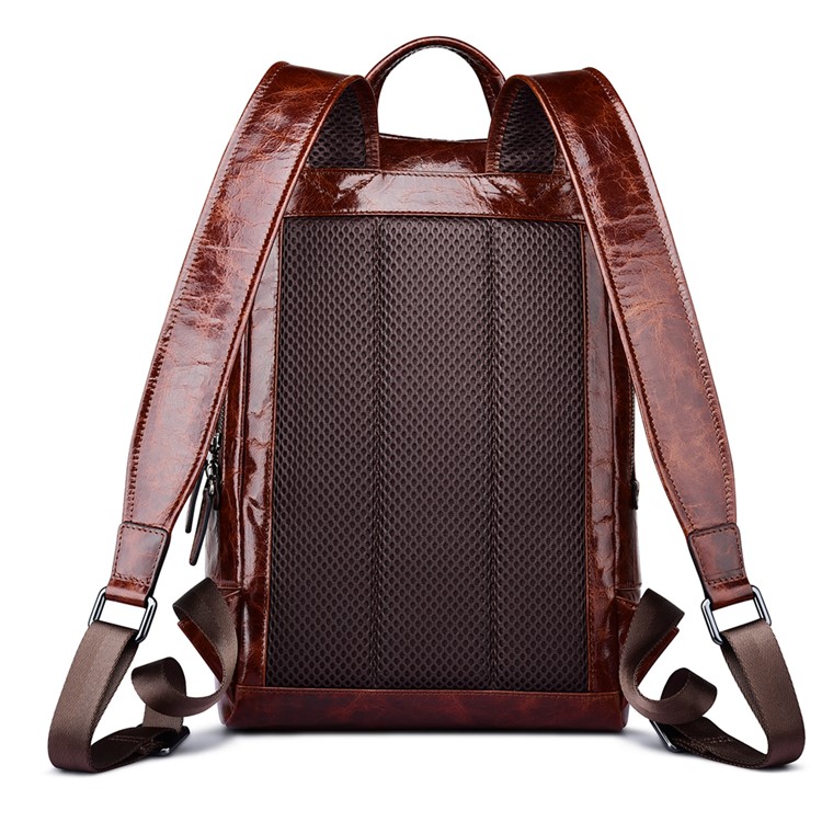 ICARER Vintage Oil Wax Shenzhou Real Leather Backpack Notebook Bag for Men - Coffee-2