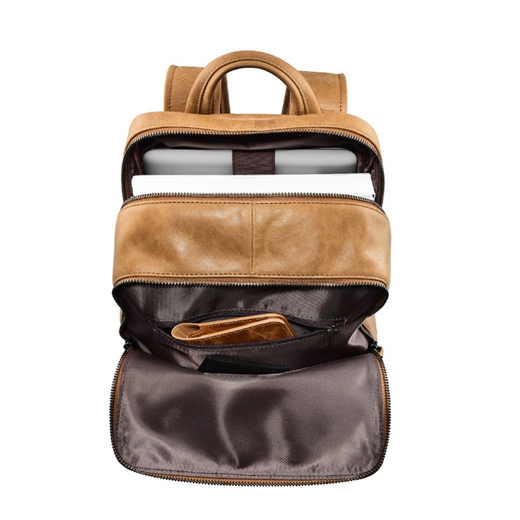 ICARER Men Style Shenzhou Real Leather Backpack Laptop Bag for 13-inch Laptops - Brown-3