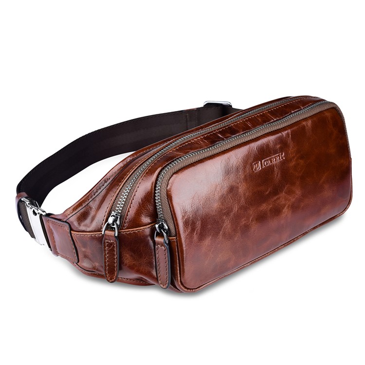 ICARER Vintage Oil Wax Genuine Leather Waist Bag Pouch - Coffee-1
