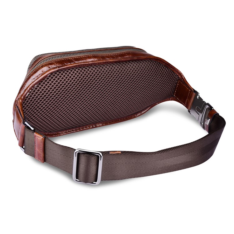 ICARER Vintage Oil Wax Genuine Leather Waist Bag Pouch - Coffee-2