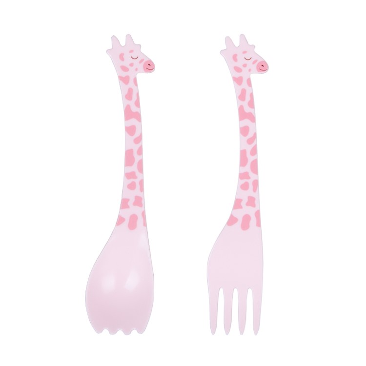 ANYA Cartoon Giraffe Kids Dessert Fork Spoon Fork - Pink-1