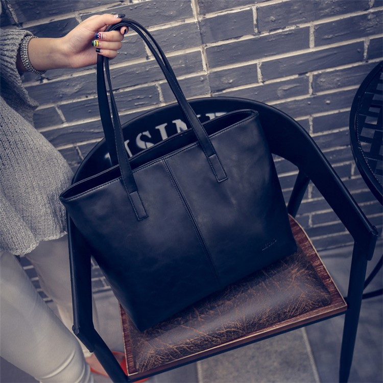 Fashion Ladies PU Leather Handbag Tote Shoulder Bag - Black-3
