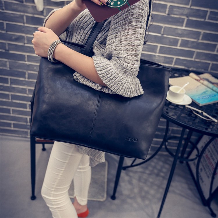 Fashion Ladies PU Leather Handbag Tote Shoulder Bag - Black-5