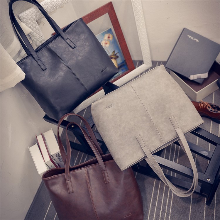 Fashion Ladies PU Leather Handbag Tote Shoulder Bag - Black-6