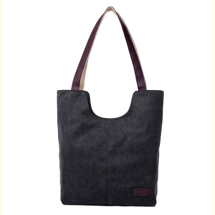 Vintage Ladies Canvas Handbag Bucket Tote Bag - Black-1
