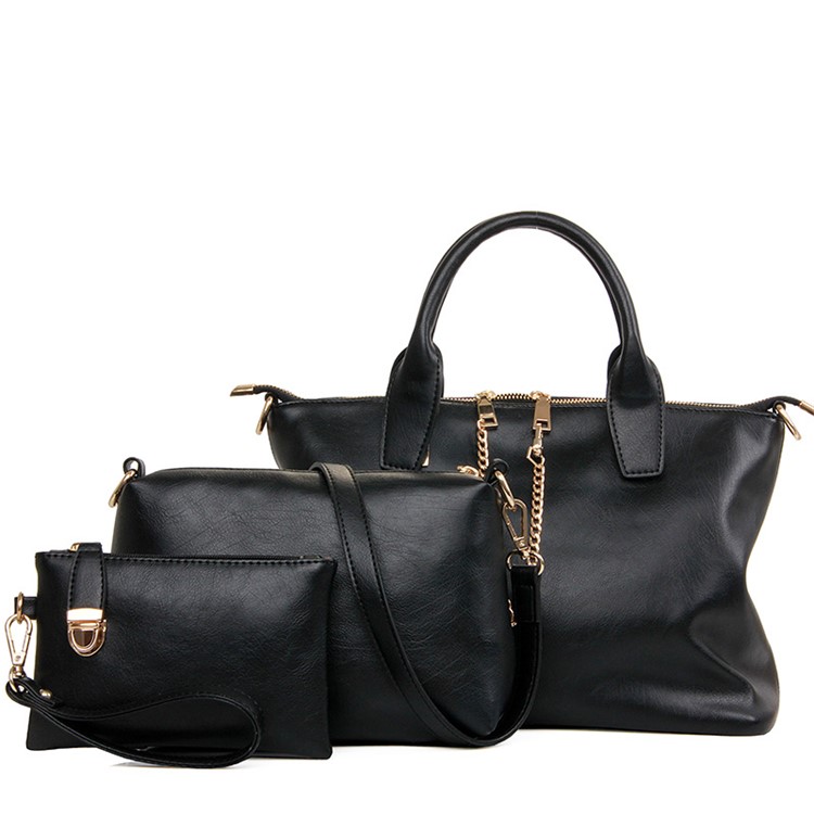 3Pcs/Set Fashion Women Faux Leather Handbag Shoulder Bag - Black-2