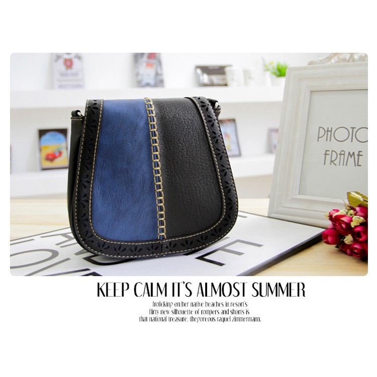 Contrasting Color Hollow Flower Messenger Bag for Women - Black-2