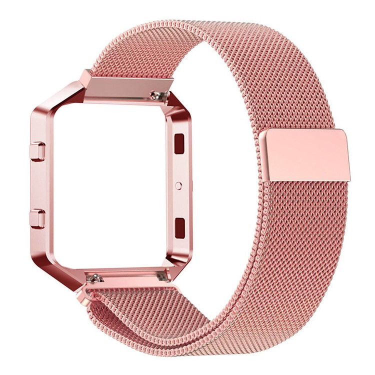 Luxury Milanese Stainless Steel Mesh Magnetic Watch Band with Metal Frame for Fitbit Blaze - Pink-2