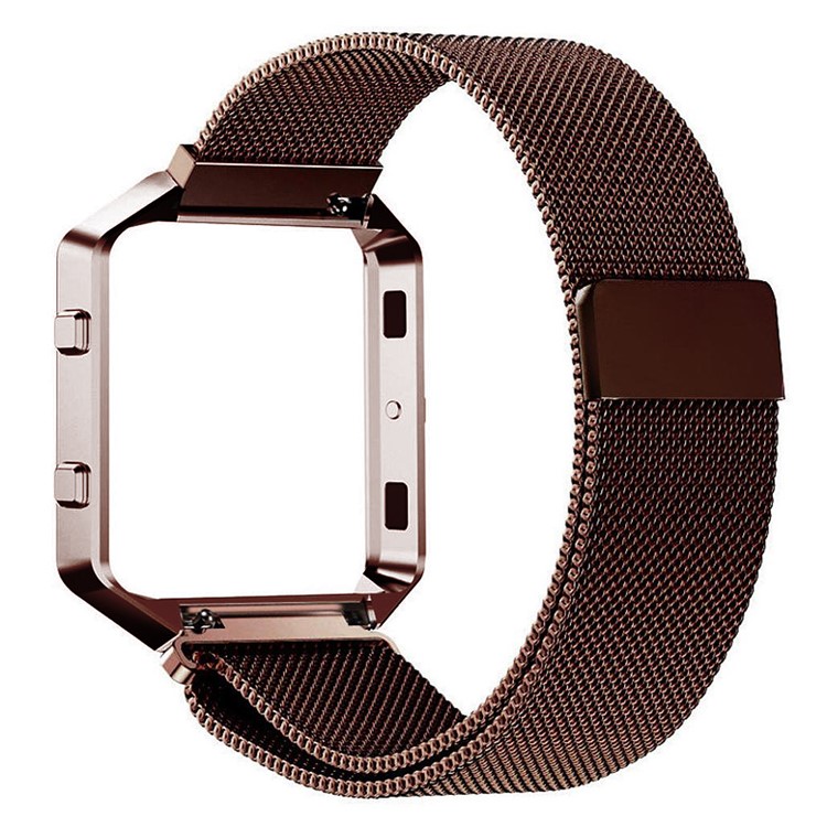 Luxury Milanese Stainless Steel Magnetic Watch Strap Replacement with Frame for Fitbit Blaze - Coffee-2
