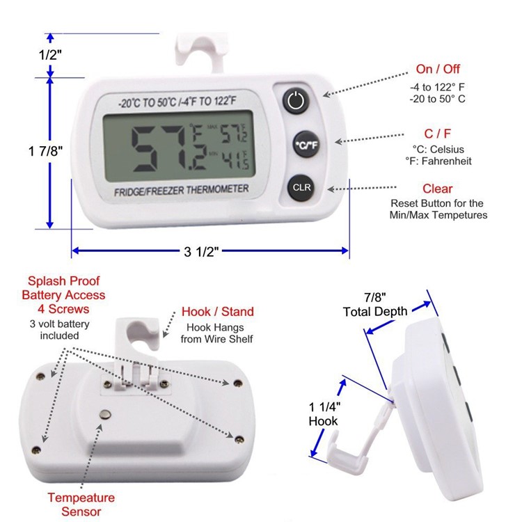 Digitales Gefrierschrankthermometer Des Haushalts Supermarktes Mit Hakenstand - Weiß-5