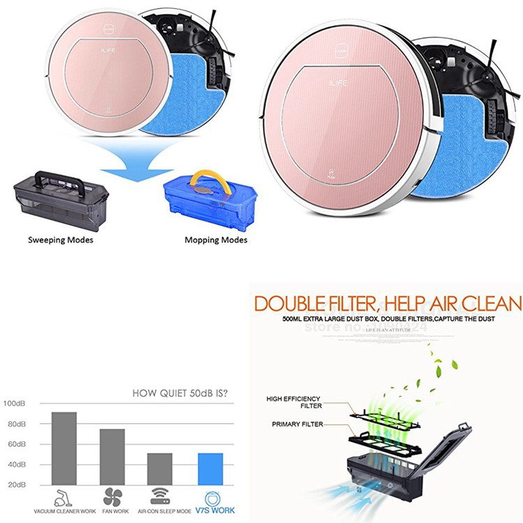 ILIFE V7S Pro Robot Aspirator 2 in 1 Robot Vacuum Cleaner for Home Wet and Dry Clean - Rose Gold / EU Plug-2